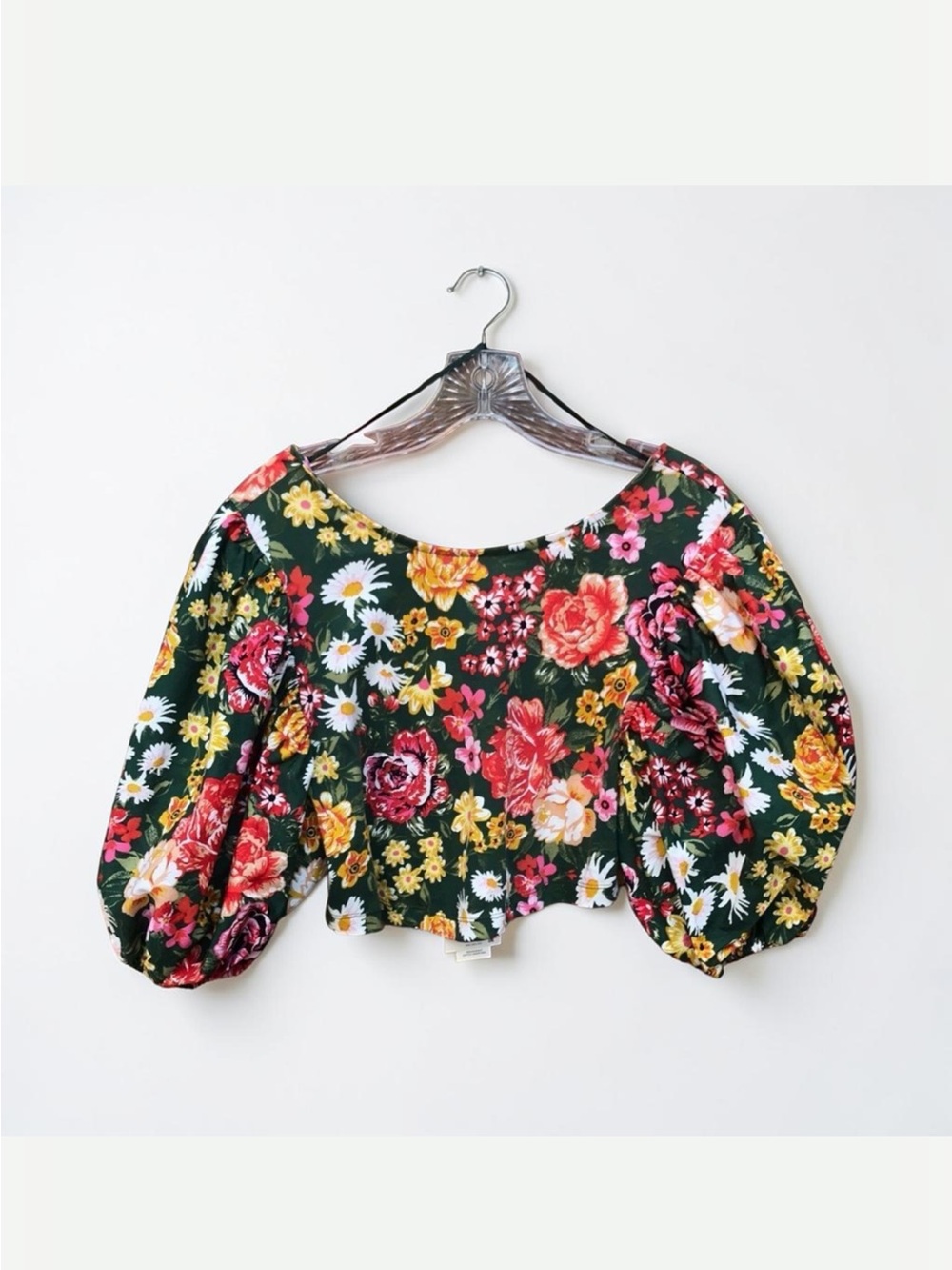 ZARA Floral Cotton Puffy Sleeve Cropped Top Size Medium NWT